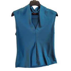 New Sleeveless Blouse Teal Blue Womens Tank Top Silk Vest Pullover